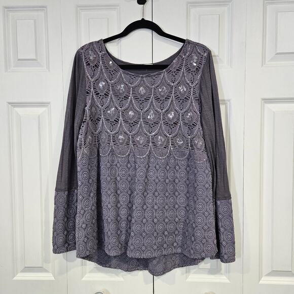SUNDANCE | Grey & Lavender Embroidered Sequin Hi/Lo Tunic Top Large - Picture 1 of 7